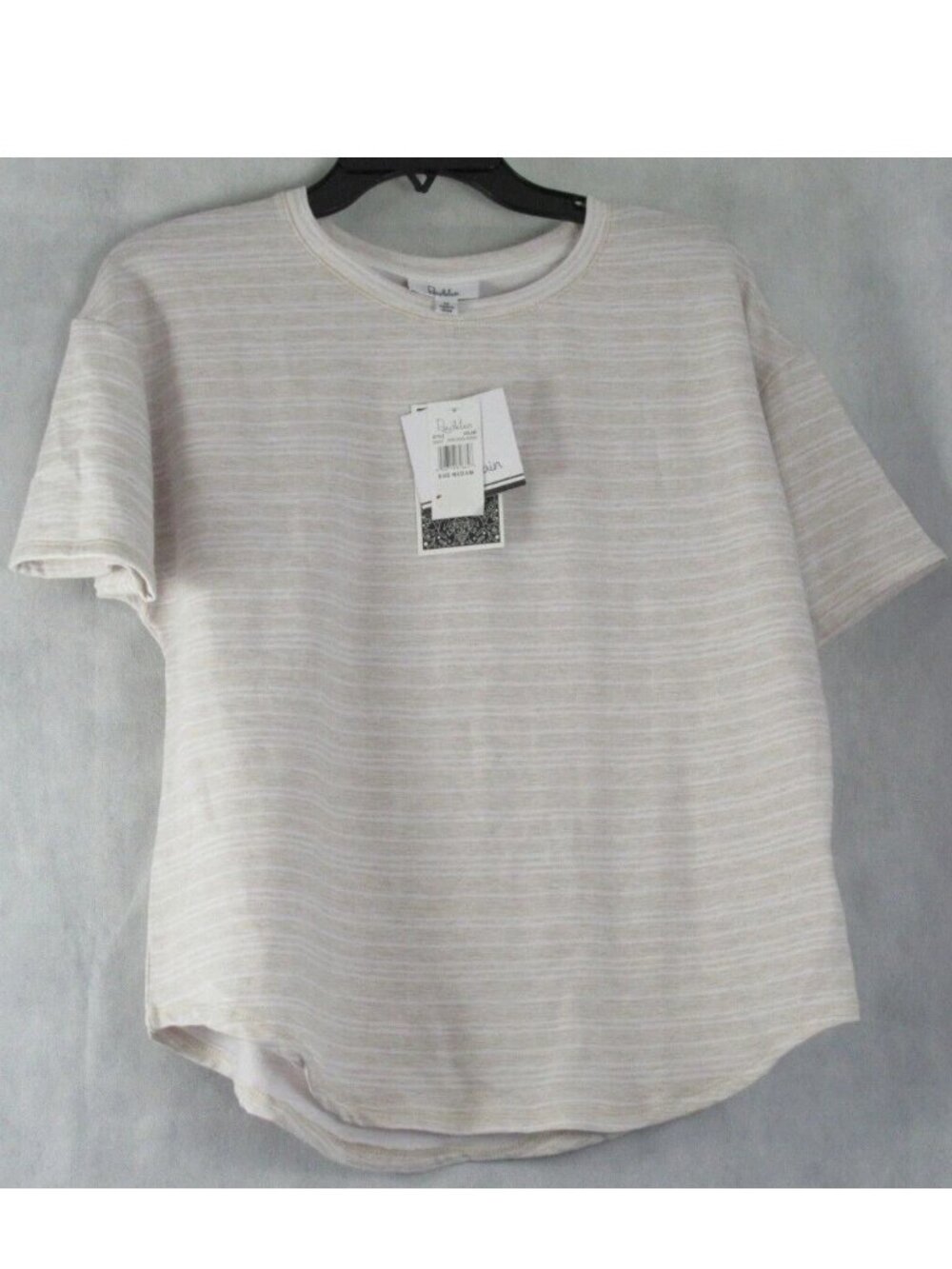 Roudelain Women's Soft Butter Knit Short Sleeve Pajama Top, Tan Stripe, Medium